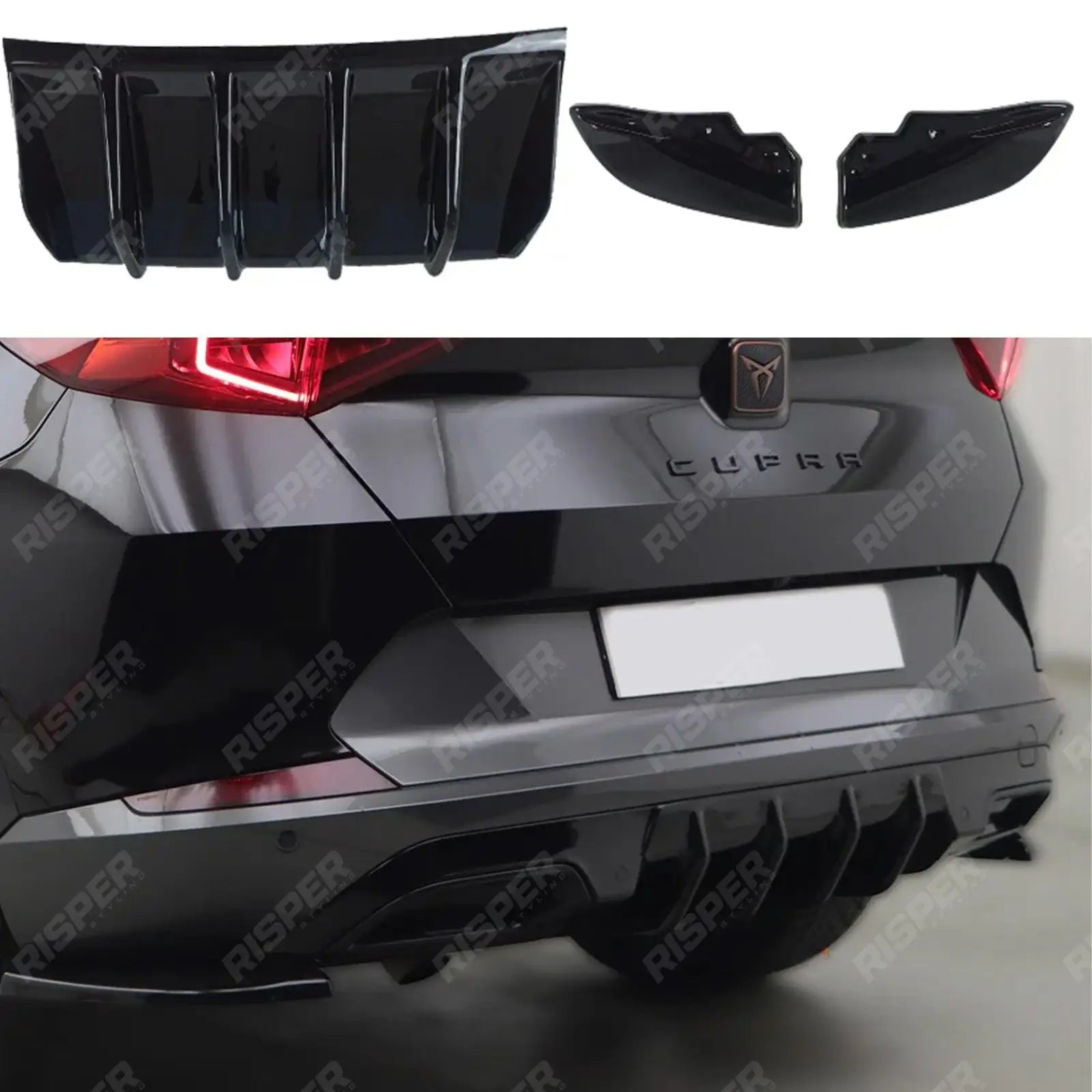 Gloss Black Rear Diffuser Valance & Rear Side Splitters For Cupra Formentor 2020 On