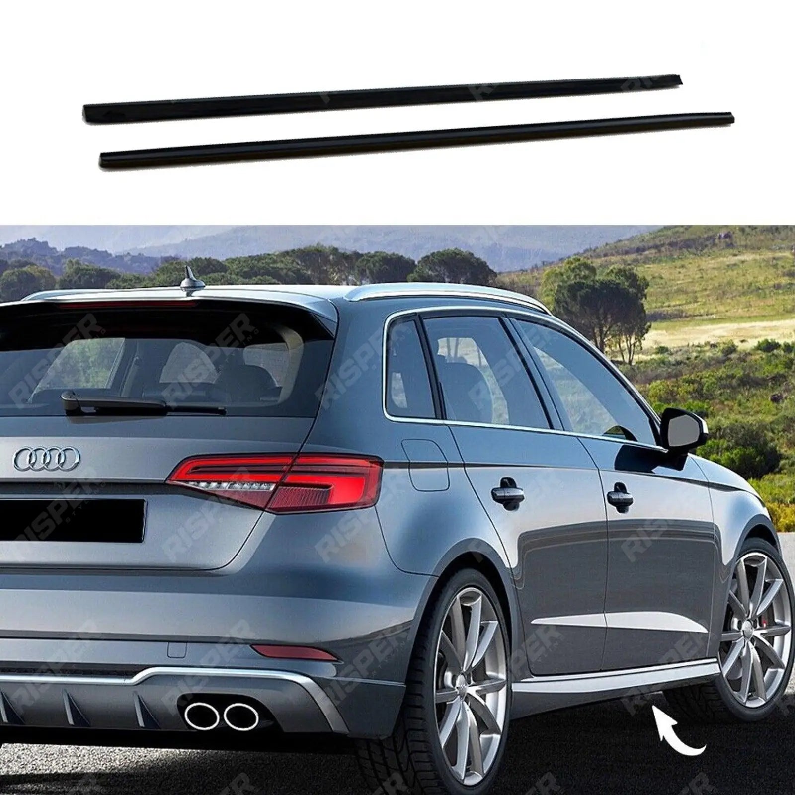 Gloss Black Risper Side Skirt Splitters For Audi A3 S-Line (8V) / S3 Sportback (8V) Facelift 2016-2019