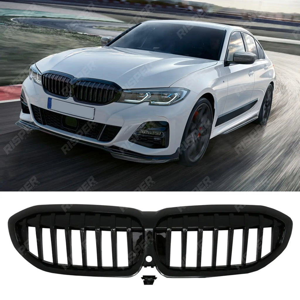 Gloss Black Solid Slat Front Grill For BMW 3 Series G20/G21 2018-2021 (Pre-LCI)