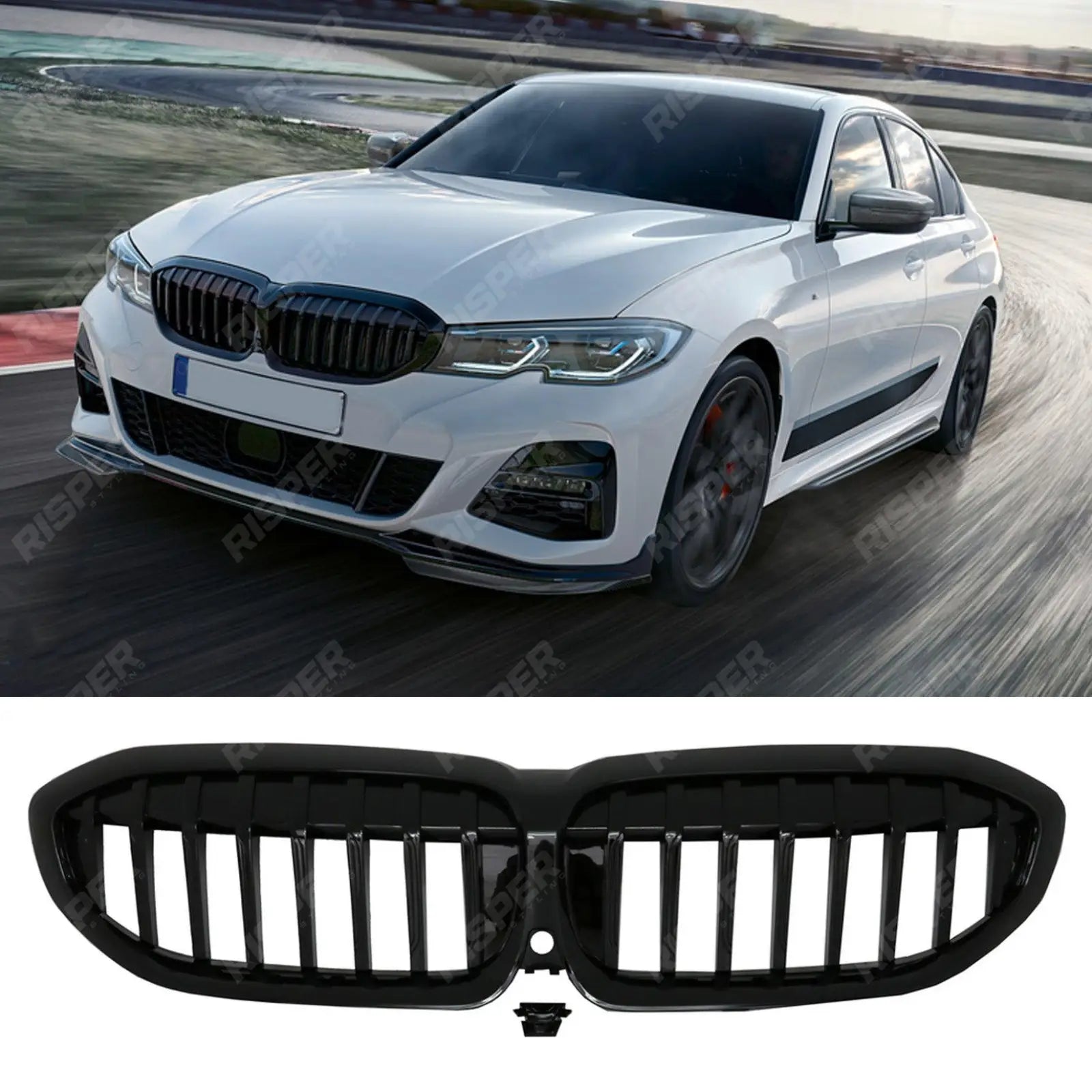 Gloss Black Solid Slat Front Grill For BMW 3 Series G20/G21 2018-2021 (Pre-LCI)