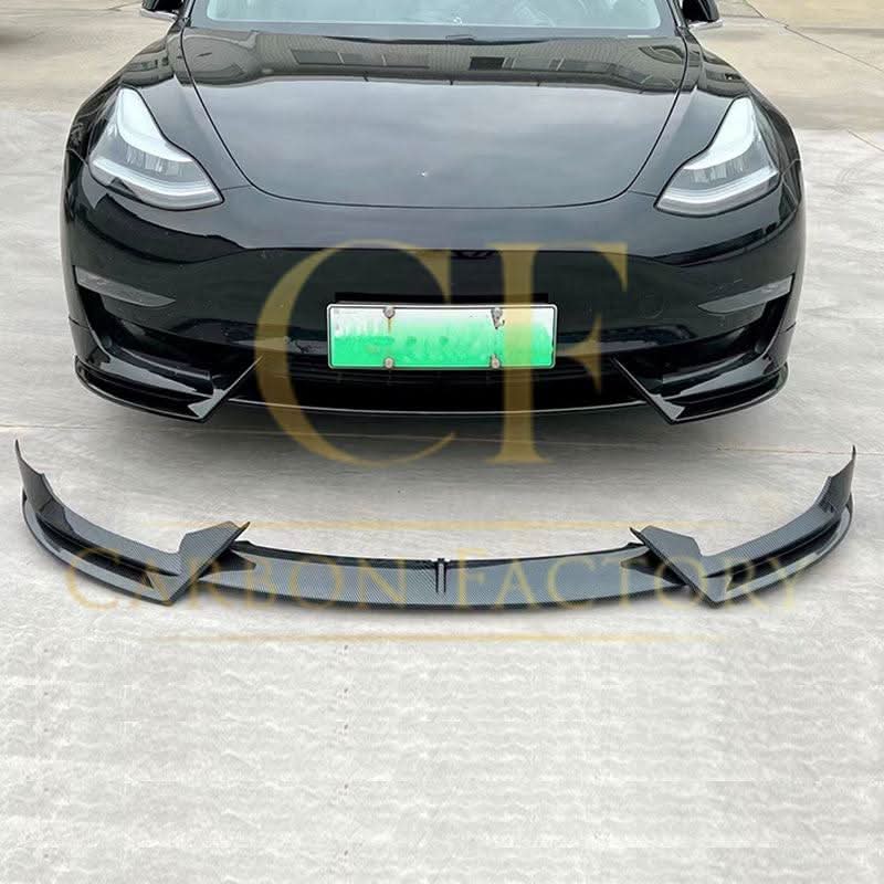 CF Style Gloss Black Front Splitter for Tesla Model 3 16-23