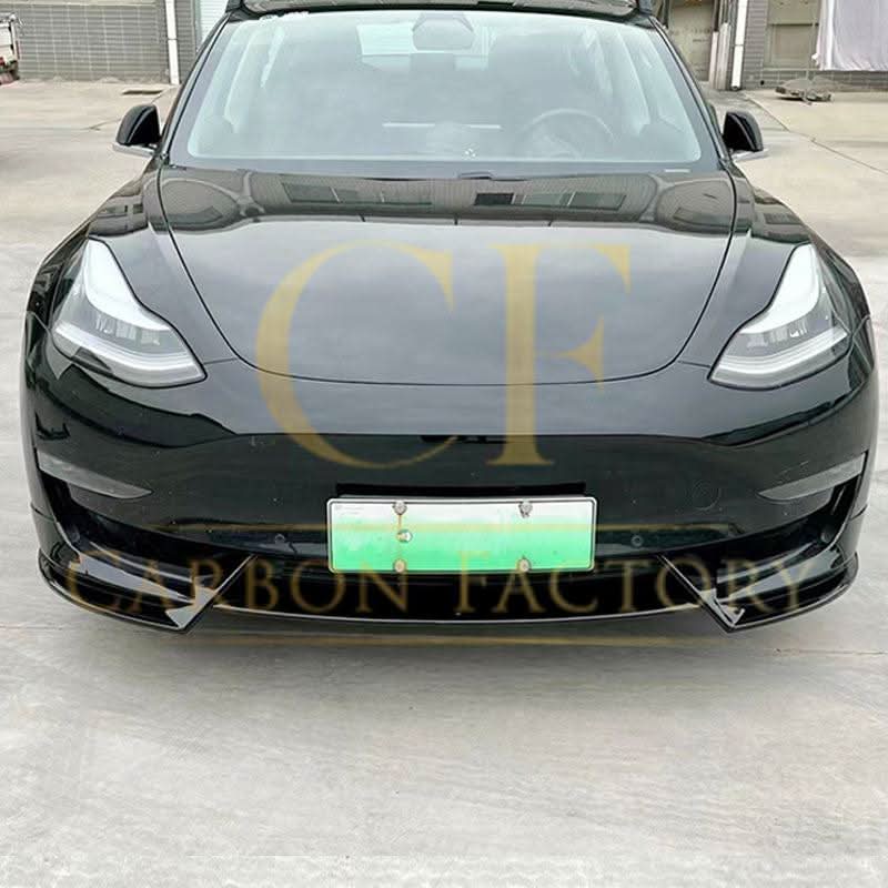 CF Style Gloss Black Front Splitter for Tesla Model 3 16-23