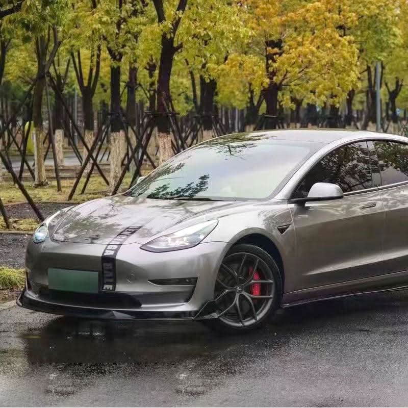 TR Style Gloss Black Front Splitter for Tesla Model 3 16-23