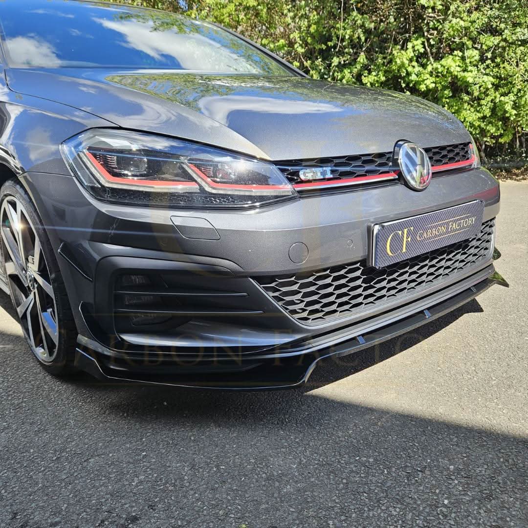 V Style Gloss Black Front Splitter for VW Golf MK7 MK7.5 GTI / R 13-20