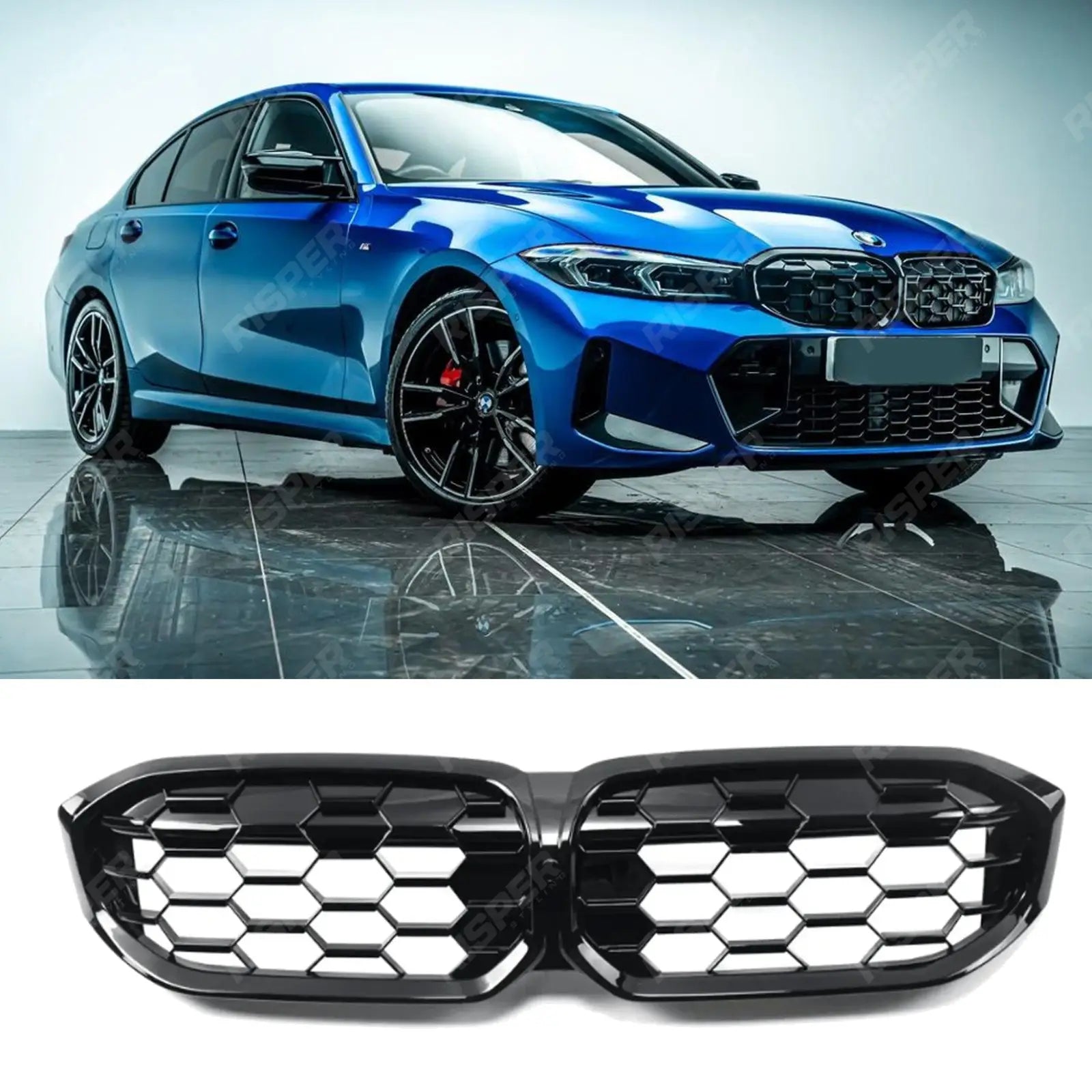 Honeycomb Front Grille in Gloss Black For Bmw G20/G21 3 Series LCI ...