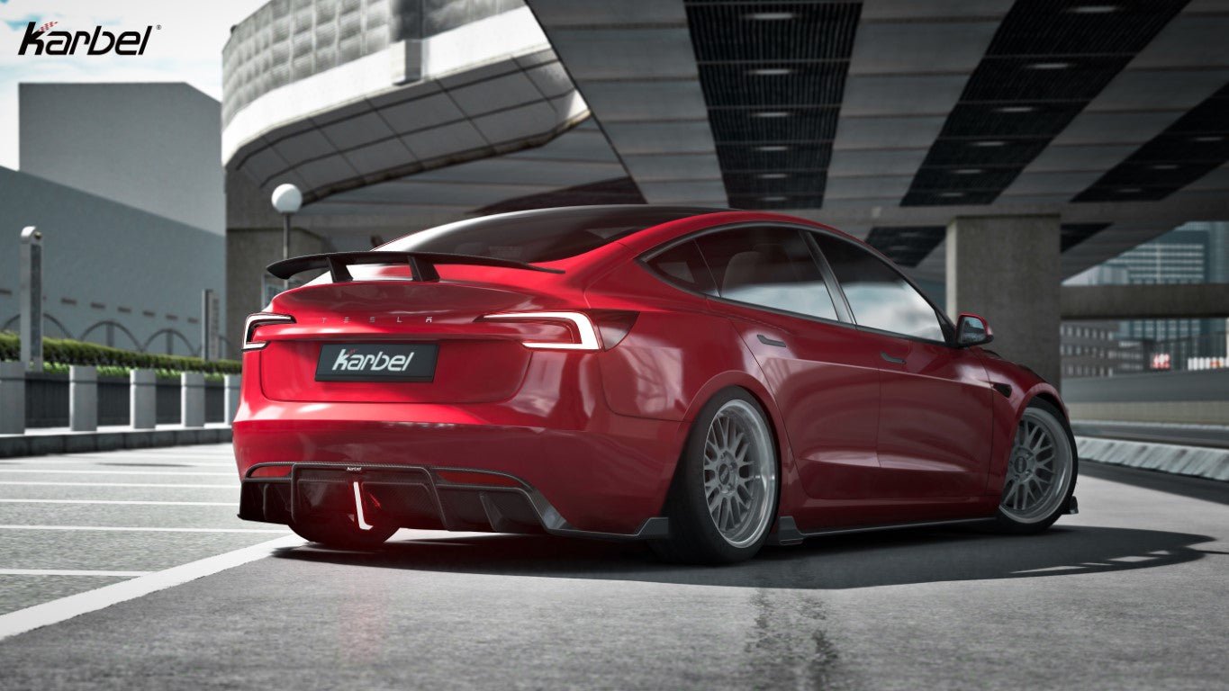 KARBEL- TESLA MODEL 3 HIGHLAND 2024+ CARBON FIBRE REAR DIFFUSER + REAR SIDE SKIRTS