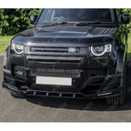 Land Rover Defender L663 2020 On - V2 Front Bumper Splitter With Led's In Gloss Black