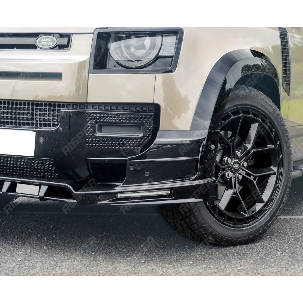 Land Rover Defender L663 2020 On - V2 Front Bumper Splitter With Led's In Gloss Black