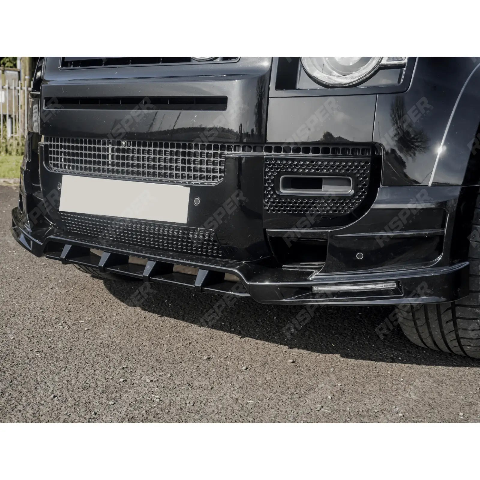 Land Rover Defender L663 2020 On - V2 Front Bumper Splitter With Led's In Gloss Black