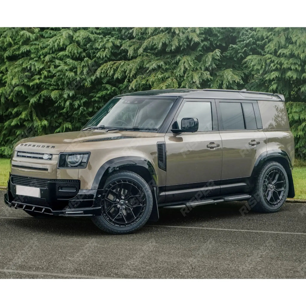 Land Rover Defender L663 2020 On - V2 Front Bumper Splitter With Led's In Gloss Black