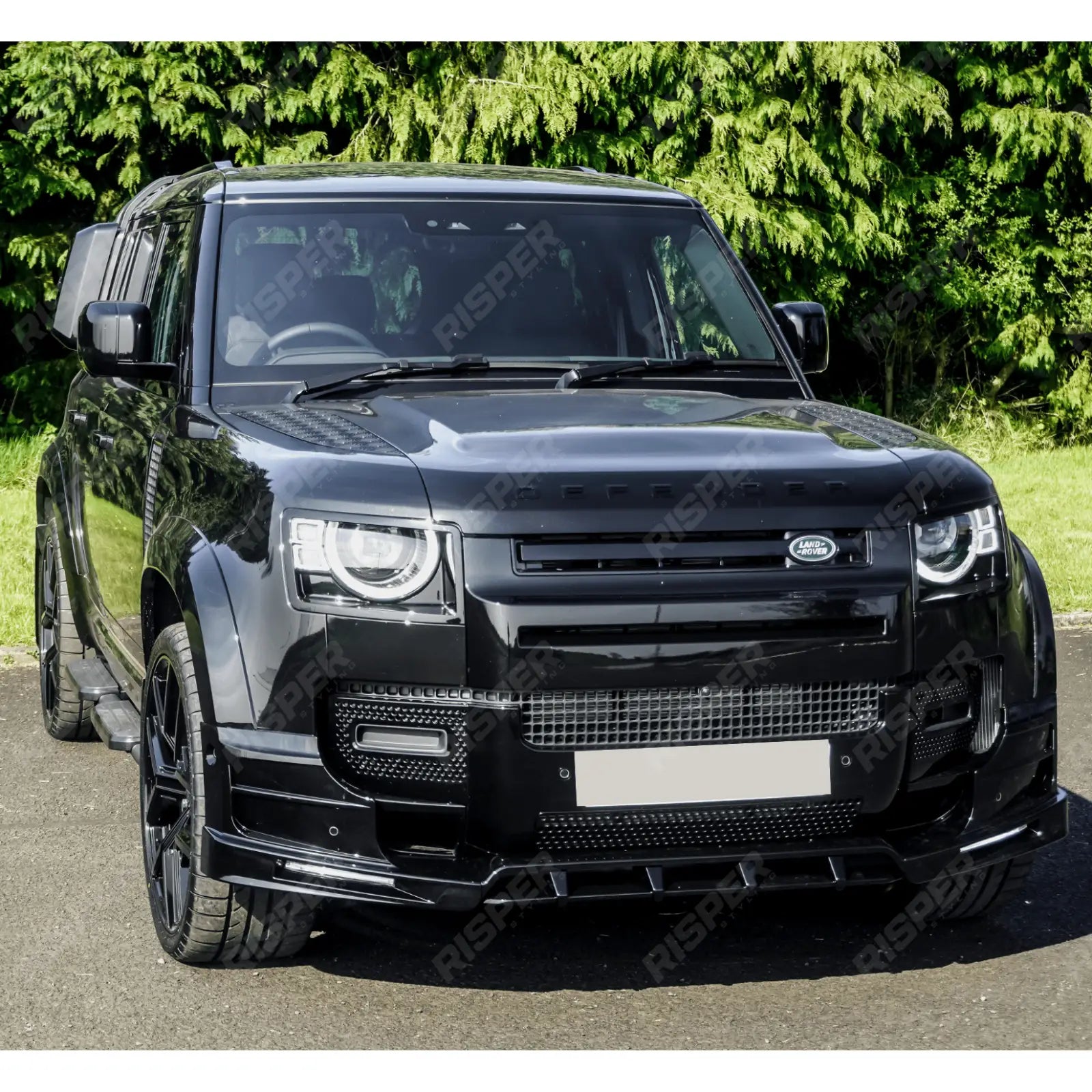 Land Rover Defender L663 2020 On - V2 Front Bumper Splitter With Led's In Gloss Black