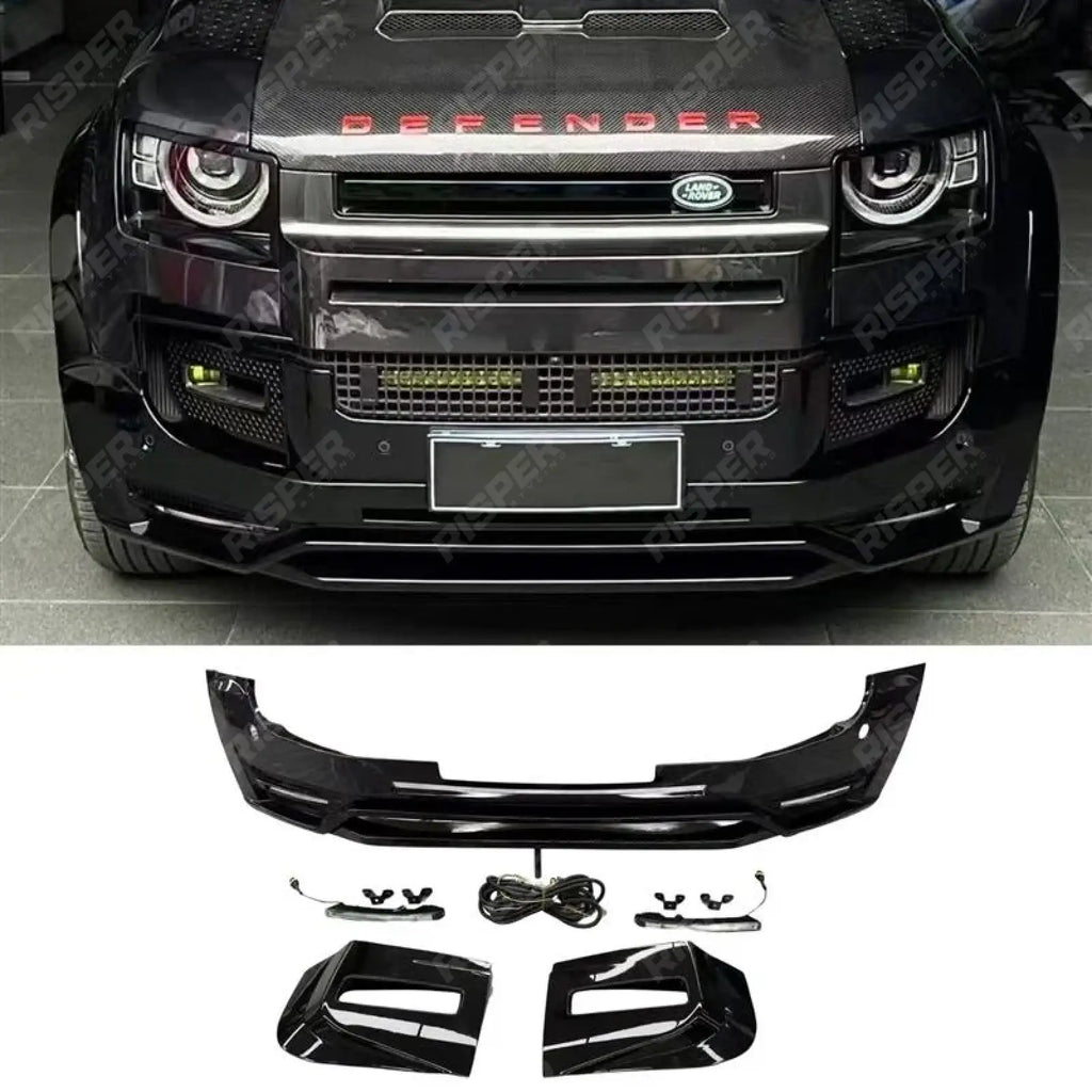 Land Rover Defender L663 90 / 110 / 130 2020 Onward – Front Bumper Splitter in Gloss Black