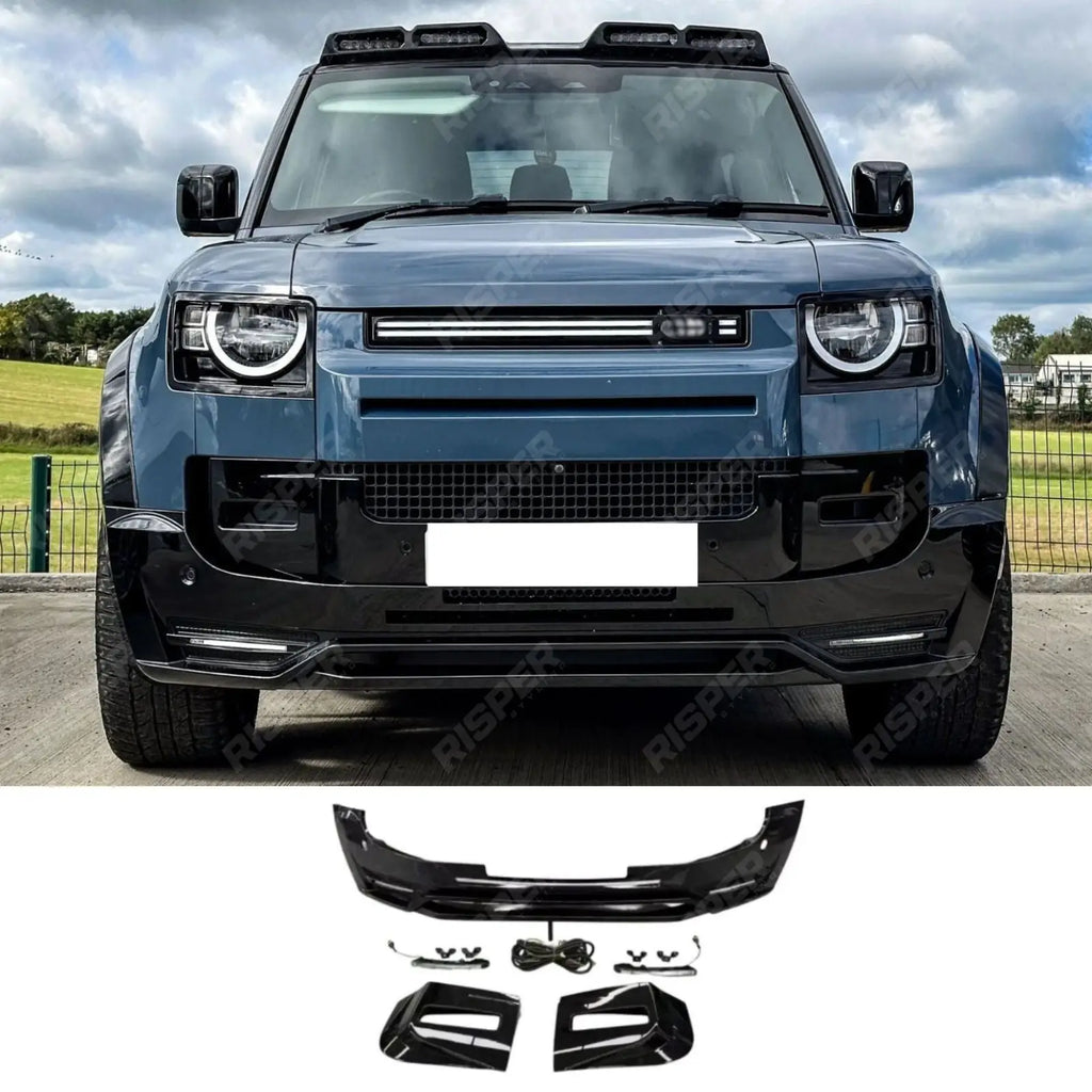 Land Rover Defender L663 90 / 110 / 130 2020 Onward – Front Bumper Splitter in Gloss Black