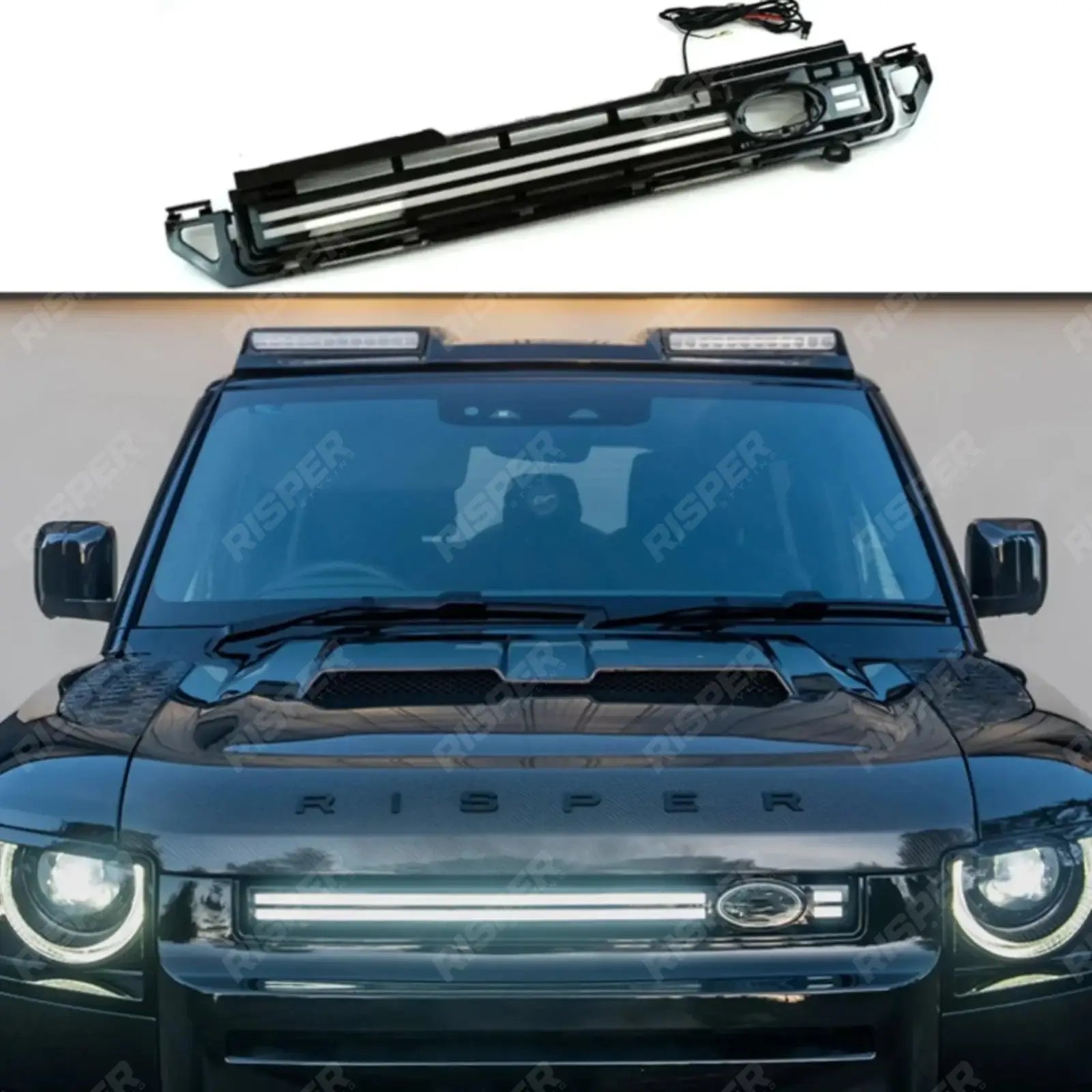 LED Dynamic Front Grill Gloss Black For Land Rover Defender L663 2020 On