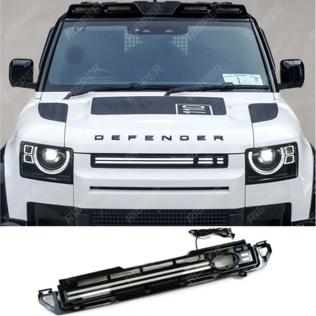 LED Dynamic Front Grill Gloss Black For Land Rover Defender L663 2020 On
