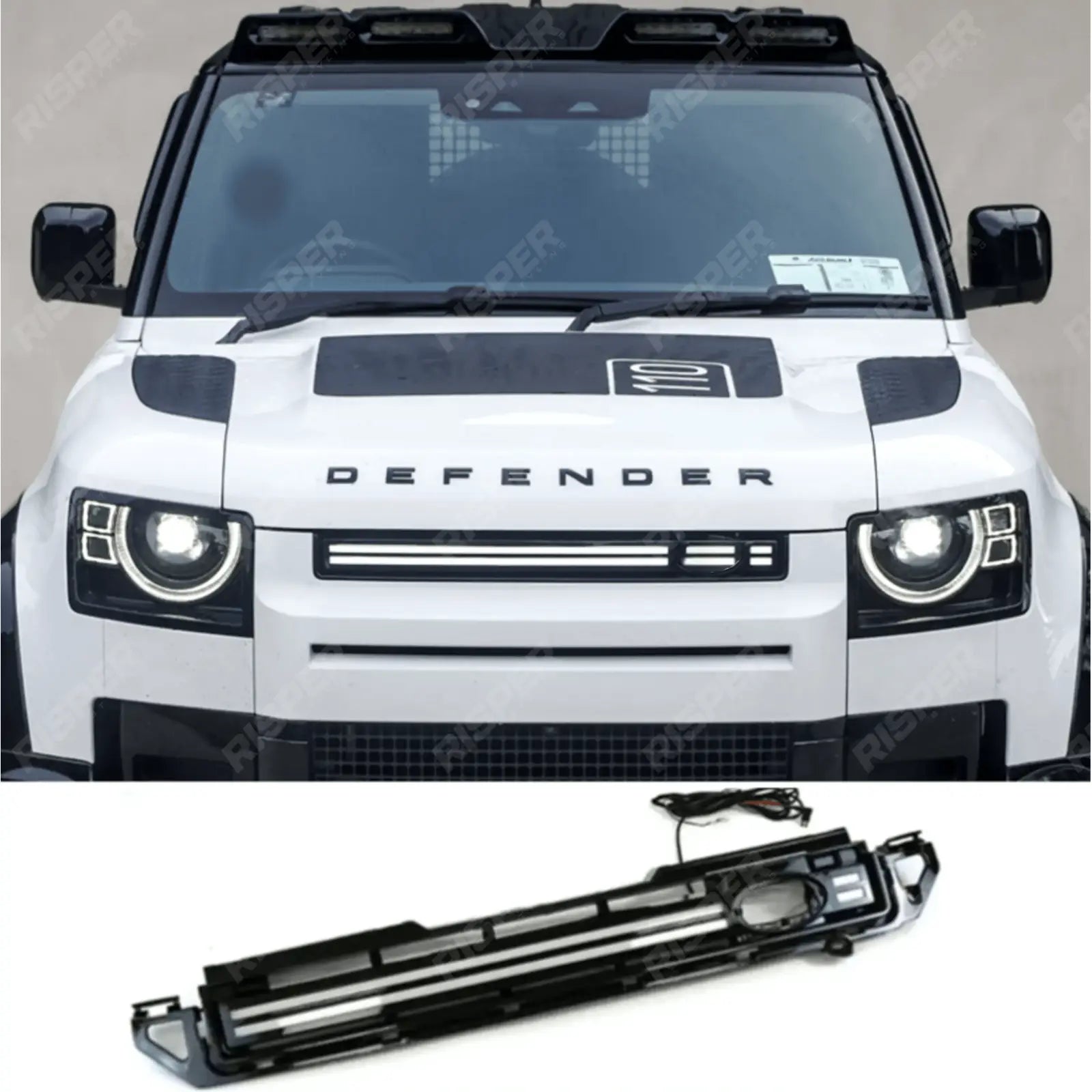 LED Dynamic Front Grill Gloss Black For Land Rover Defender L663 2020 On