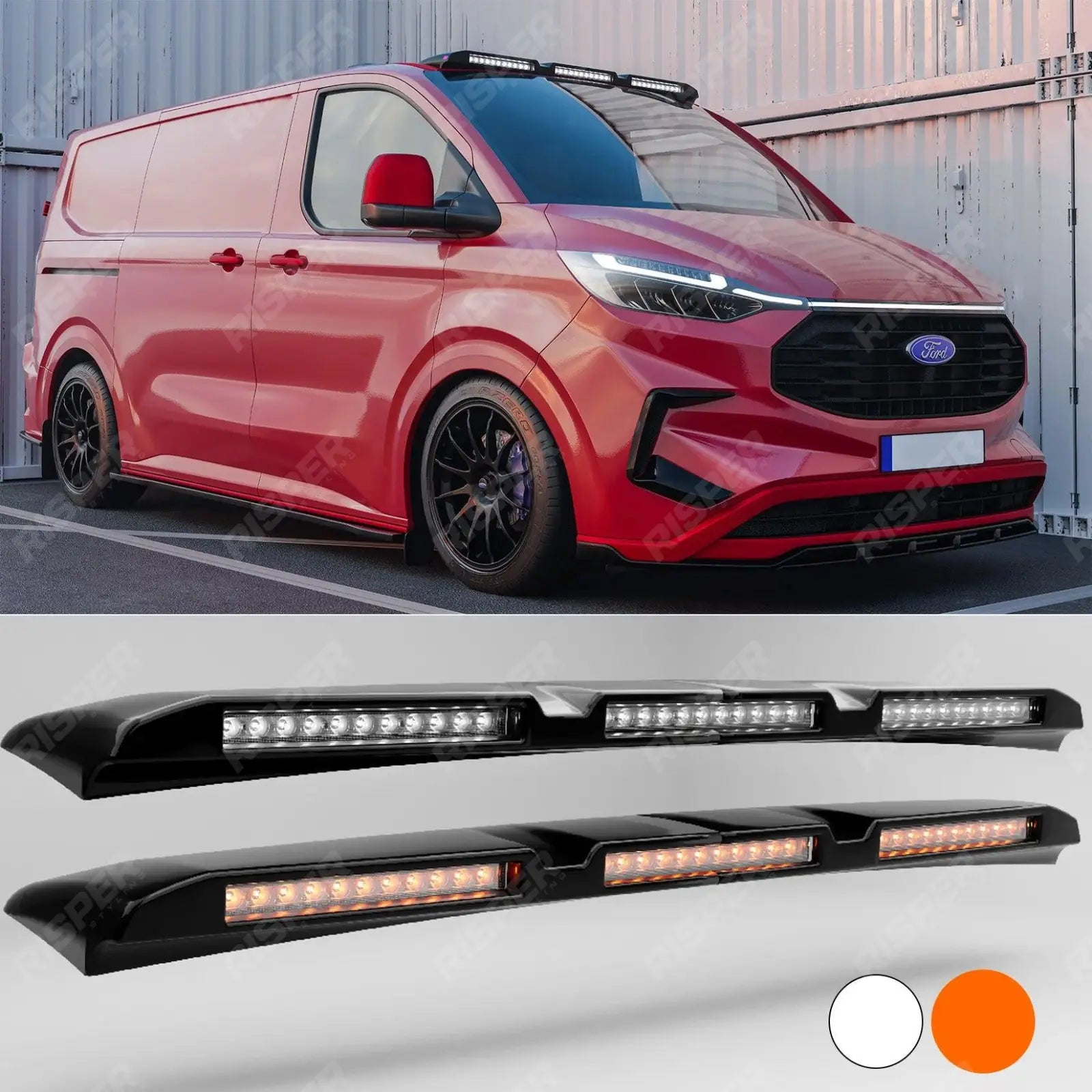 Luminex Roof Light Pod With Amber Strobe In Gloss Black For Ford Transit Custom MK2 2024 on