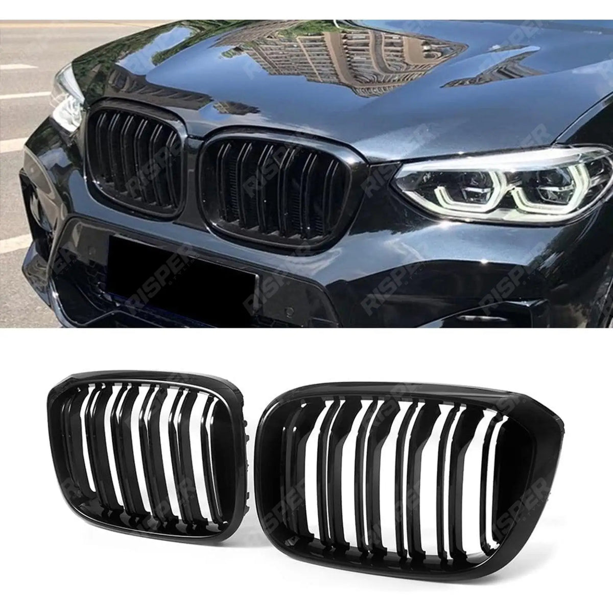 M Dual Slat Kidney Grill In Gloss Black For BMW X3 G01 X4 G02 2018 - 2023