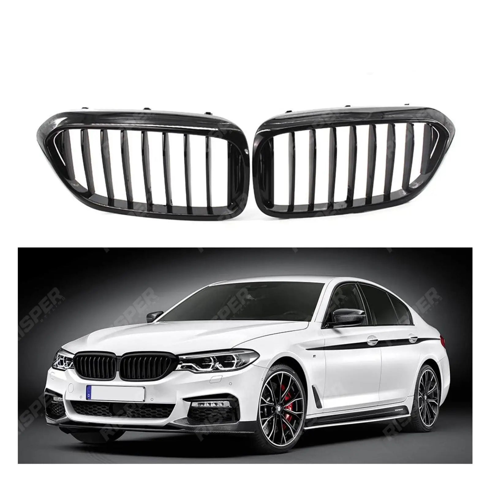 M5 Style Solid Slat Upgrade Front Grill In Gloss Black For BMW 5 Series G30 G31 Pre LCI 2017-2020