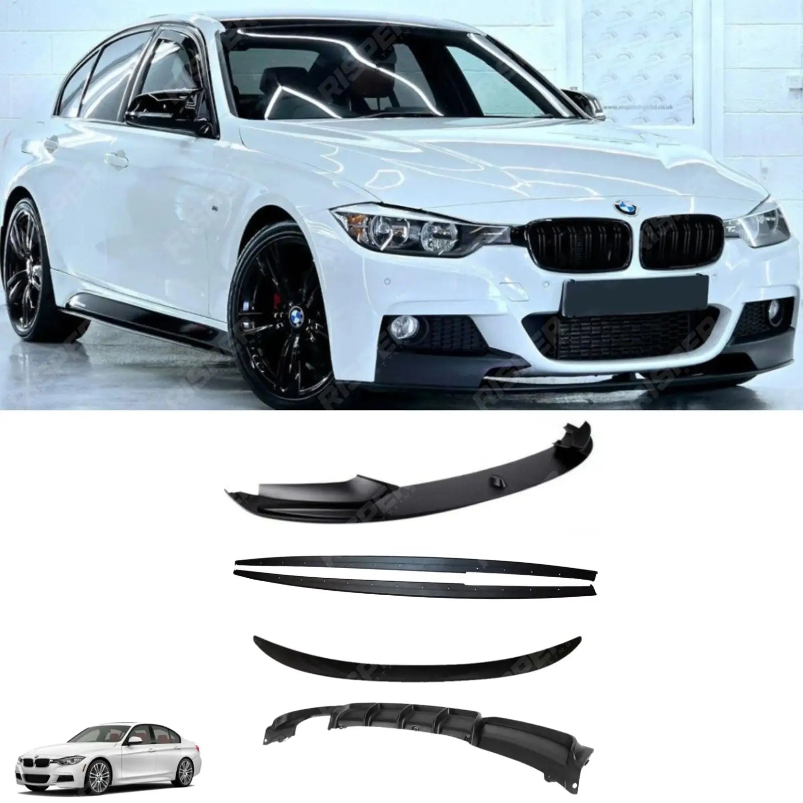 Matte Black Full Aero Body Kit Diffuser 00___ For BMW 3 Series F30 M Sport 2012-2018