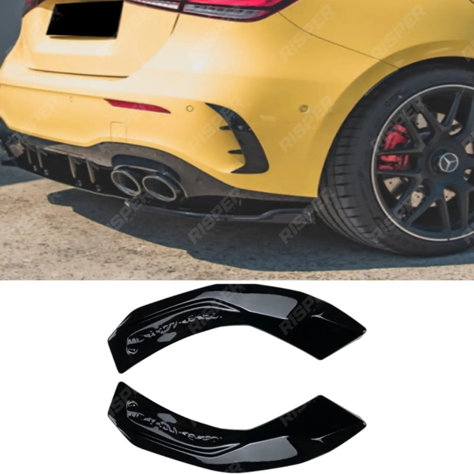 Mercedes A Class A35 A45 AMG Hatchback 2018-2024 Rear Bumper Corner Splitters Gloss Black