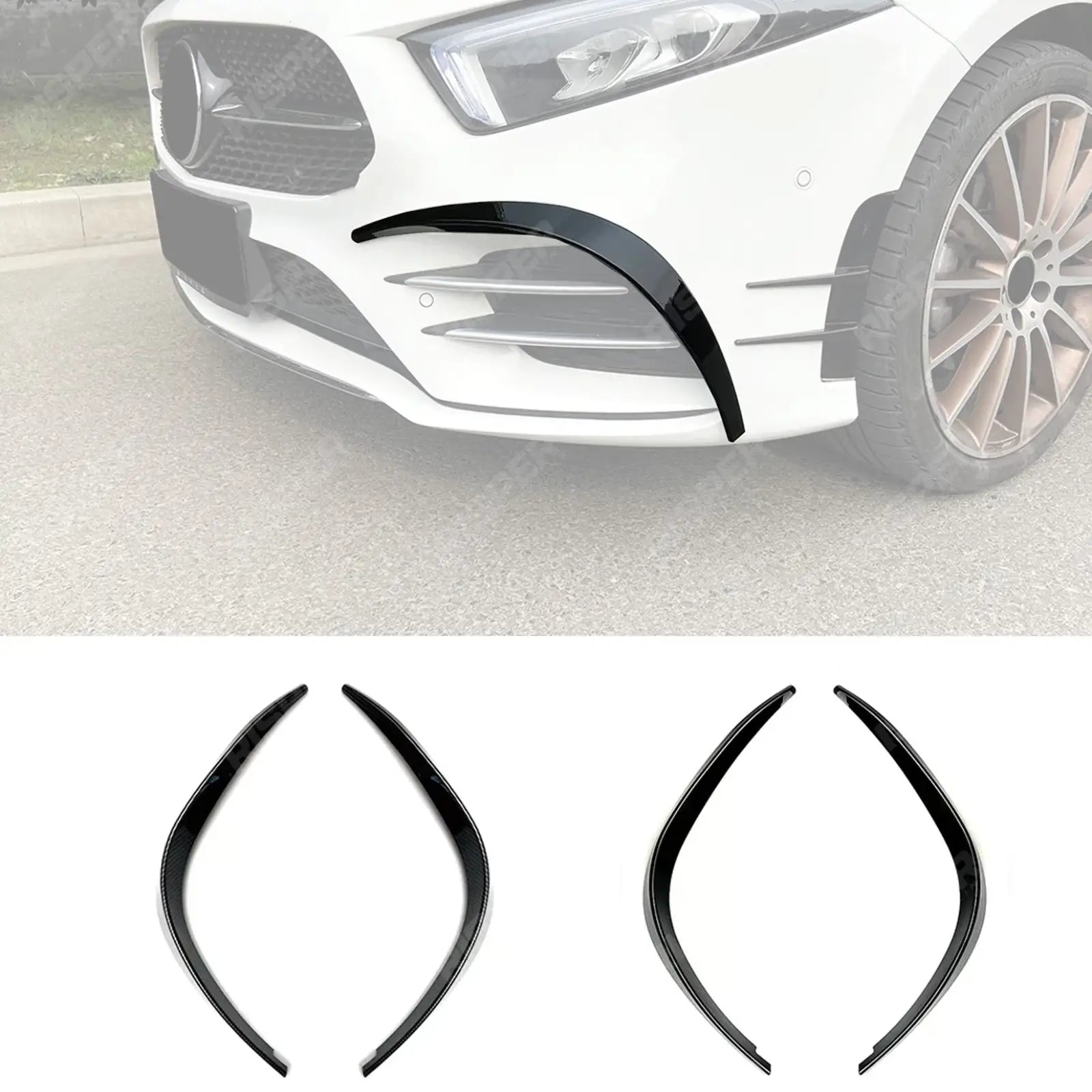 MERCEDES A CLASS AMG LINE 2018-2024 SEDAN / HATCHBACK FRONT CANARDS IN GLOSS BLACK