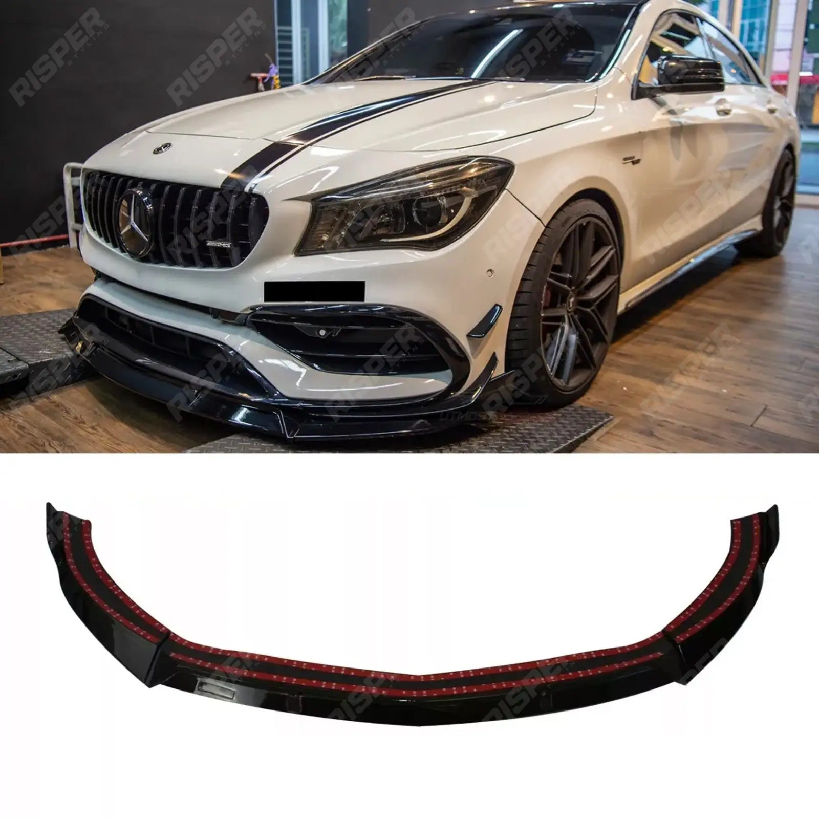 Mercedes CLA W117 2013-2019 Brabus Style Gloss Black 3-Piece Front Splitter Lip