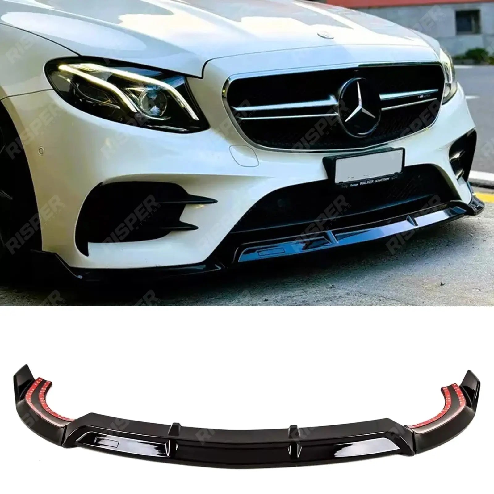 Mercedes E Class W213 2020+ - Gloss Black 'Brabus Style' Front Splitter Lip