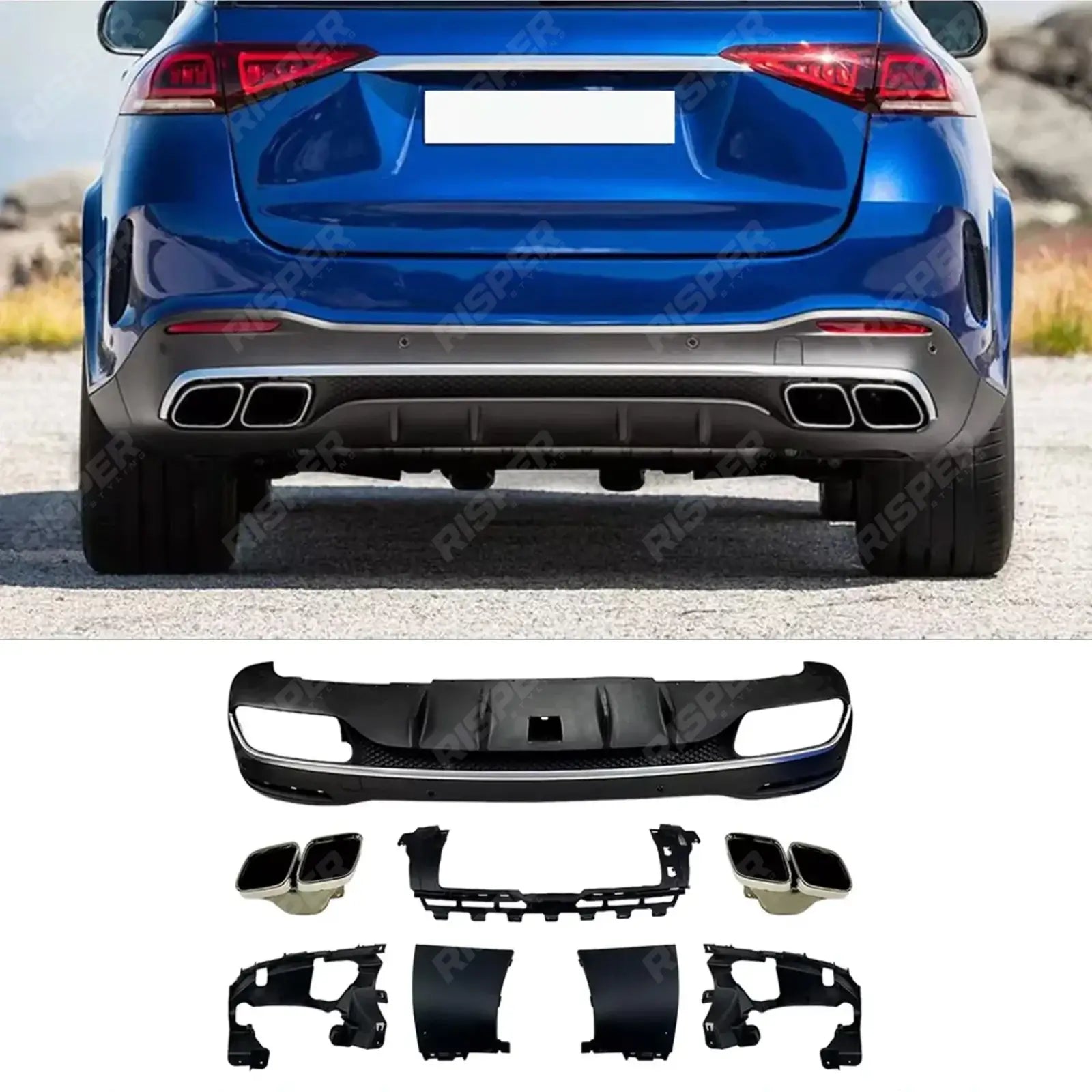 Mercedes GLE W167 2019+ AMG Line Rear Diffuser With Tips In Gloss Black