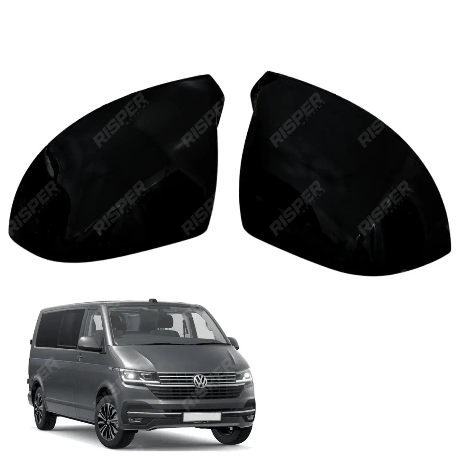 Mirror Covers In Gloss Black Pair For Vw Transporter T5 T6 T6.1