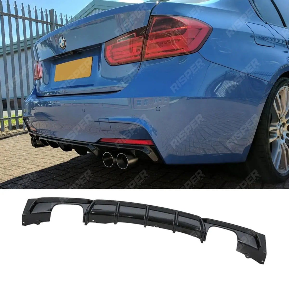 Quad Exit Rear Diffuser In Gloss Black For Bmw F30 F35 M Sport