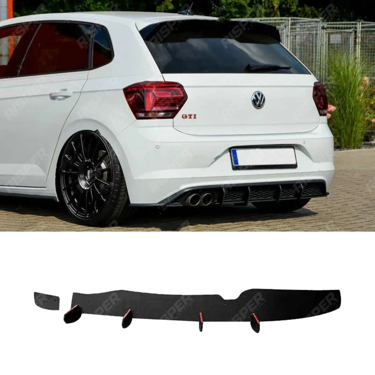 Rear Blade Diffuser In Gloss Black For Volkswagen Polo MK6 GTI AW 2018+