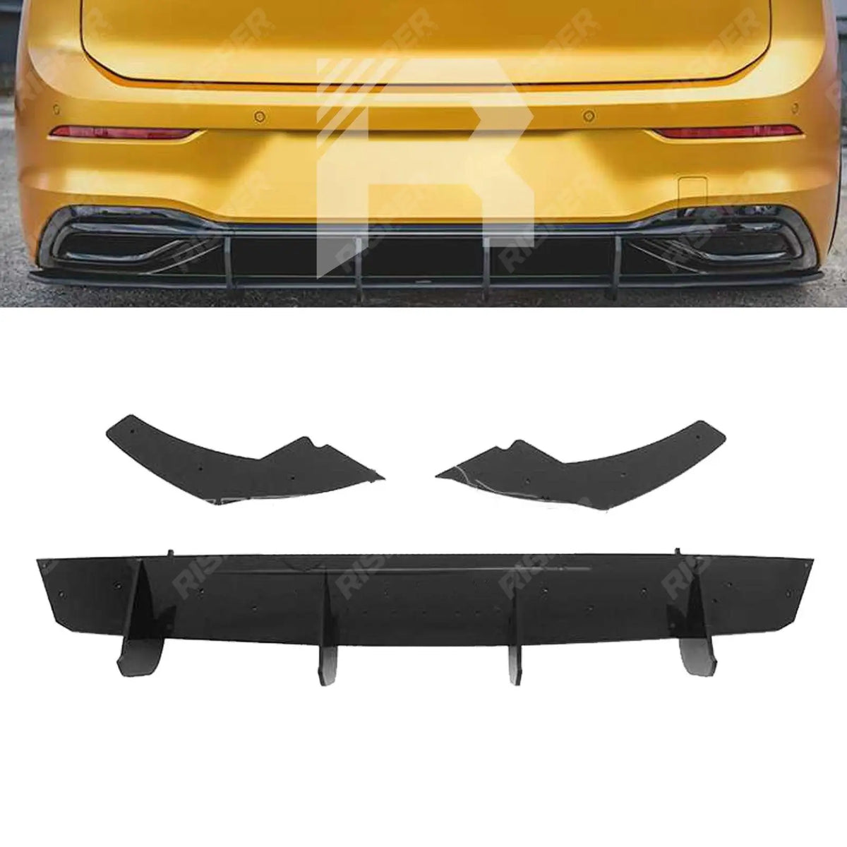 Rear Blade Style Diffuser & Side Splitters In Gloss Black For Volkswagen Golf MK8 GTI 2020+