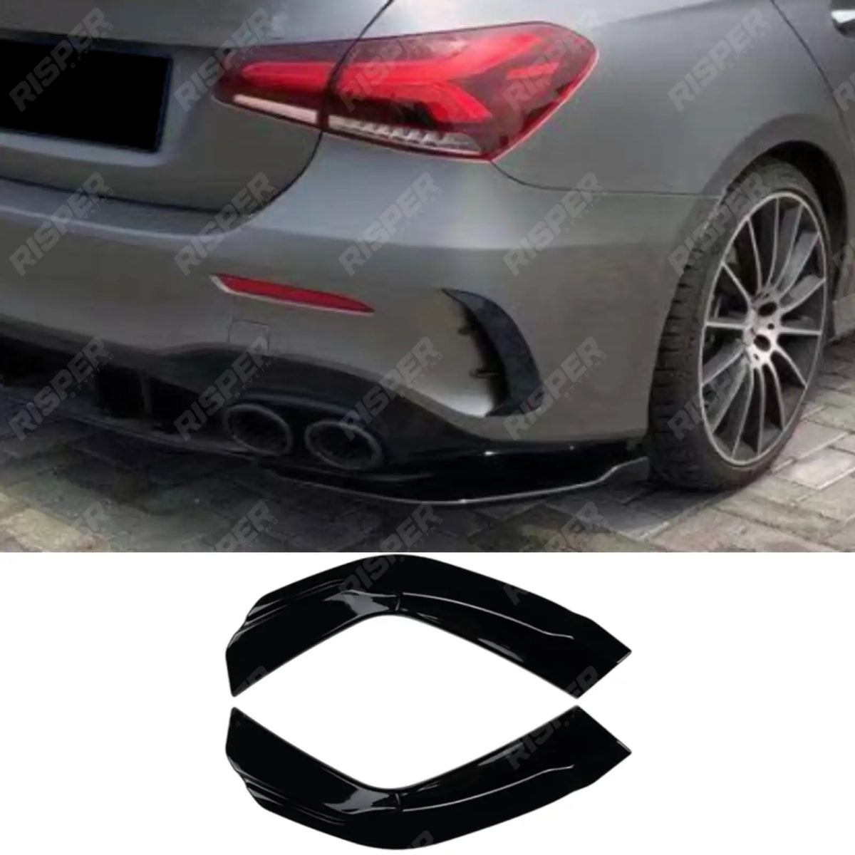 Rear Bumper Corner Splitters In Gloss Black For Mercedes A Class A35 A45 Sedan 2018-2024