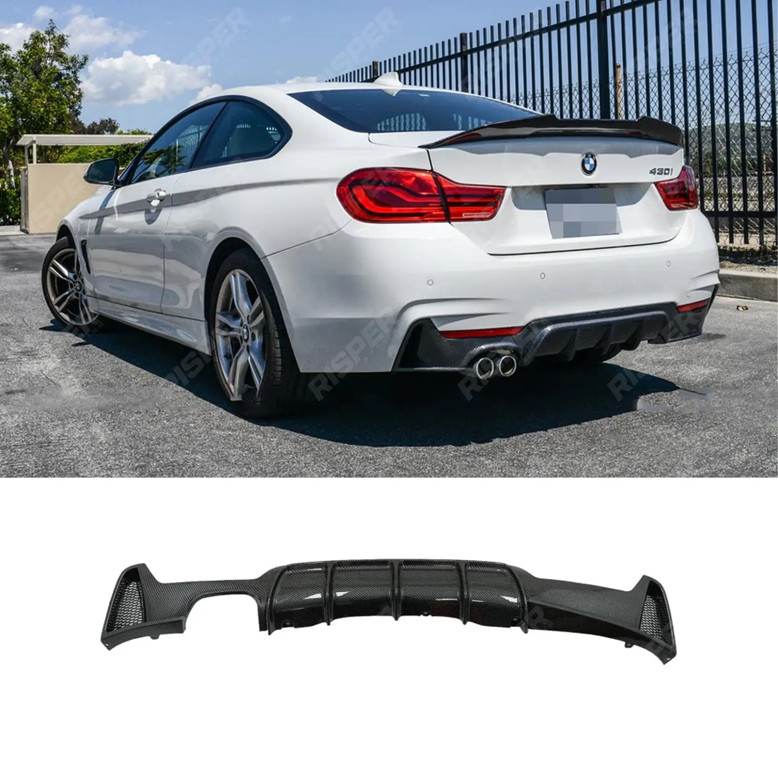 Rear Diffuser Double Exit Carbon Look 00__ For BMW 4 Series F32 F36 M Sport 2013-2020