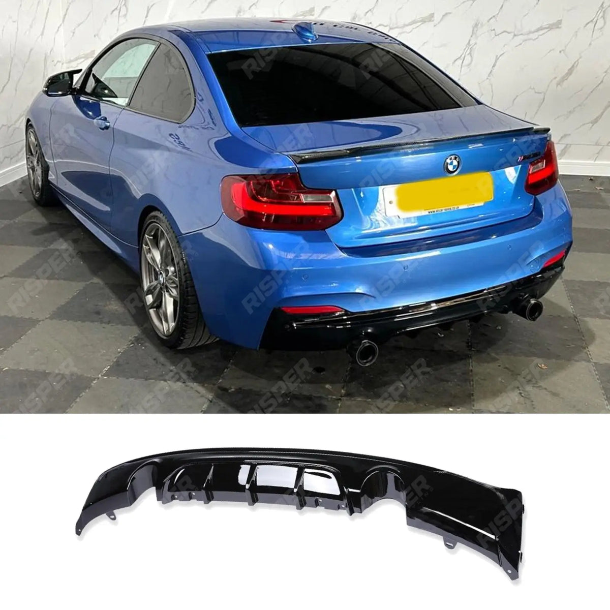 Rear Diffuser Dual Single Exit In Gloss Black For BMW 2 Series F22 M Sport 2013-2018