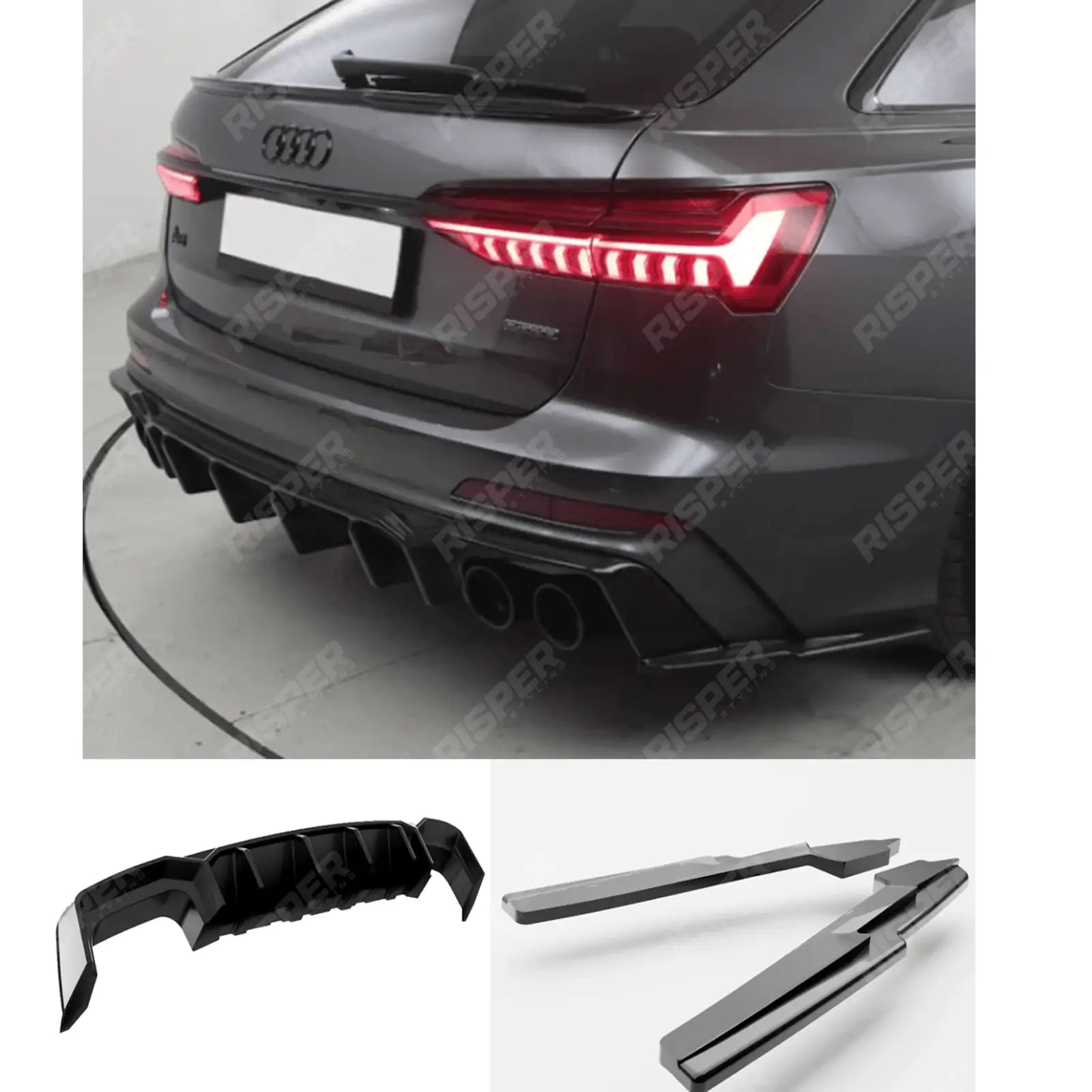 Rear Valance & Rear Side Splitters For Audi S6 C8 (Sedan-Avant) 2019+ - Audi A6 C8 S-Line (Sedan-Avant) 2019+