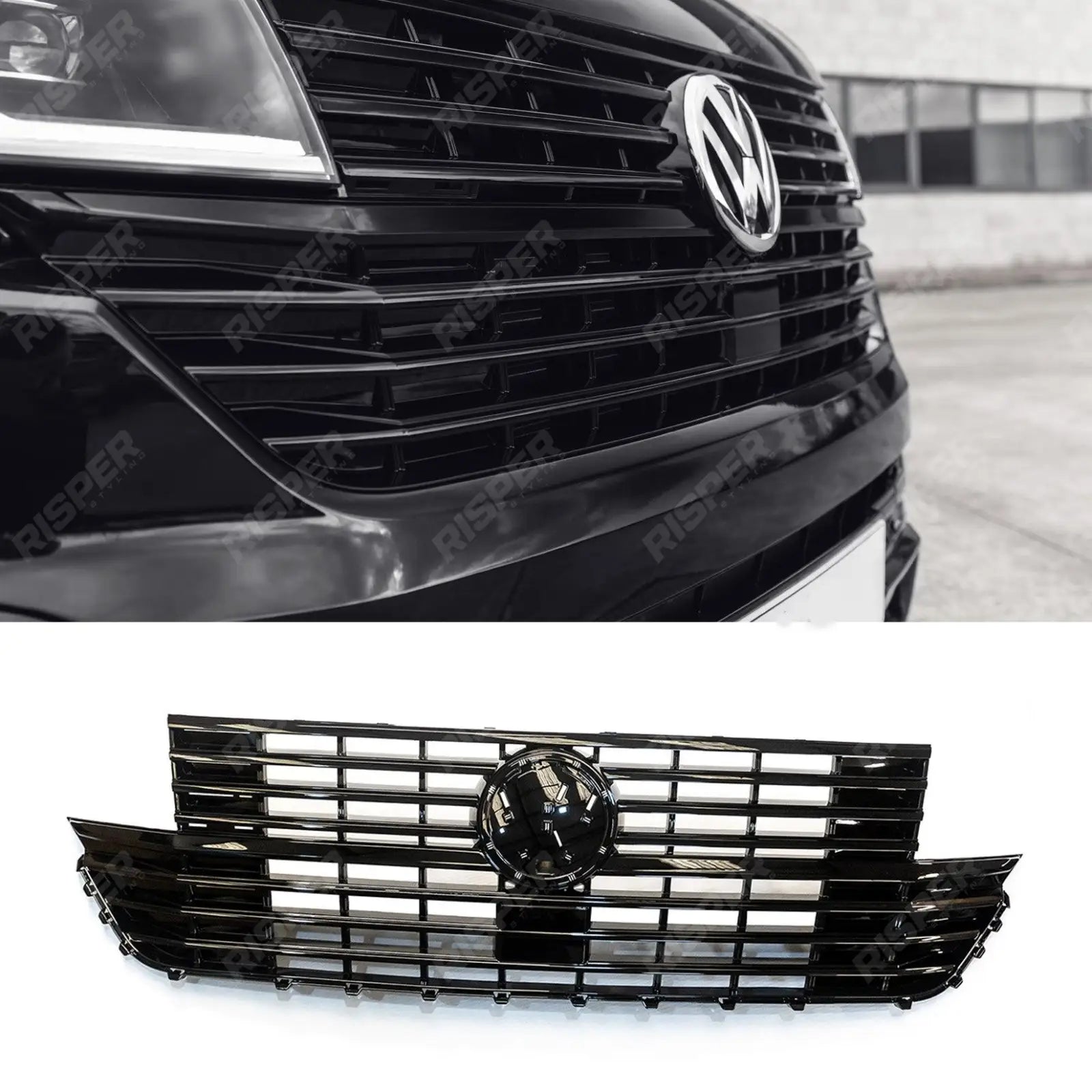 Replacement Front Grill Gloss Black For VW Transporter T6.1 2019 - 2024