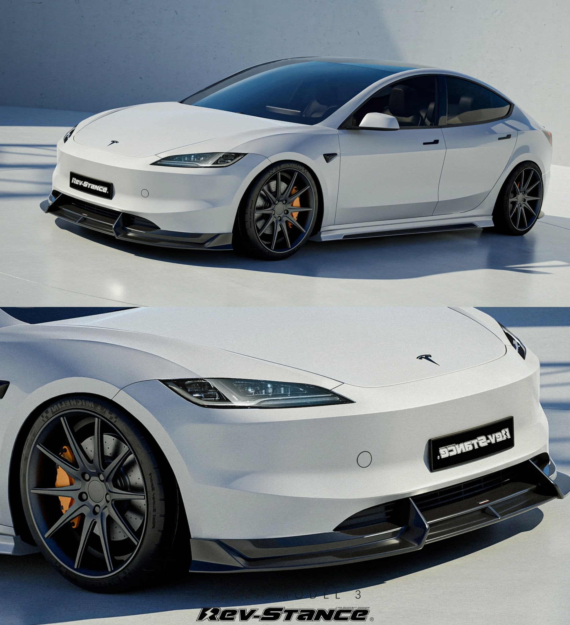 REVSTANCE - TESLA MODEL 3 FACELIFT HIGHLAND 2024+ ABS PLASTIC GLOSS BLACK FRONT LIP