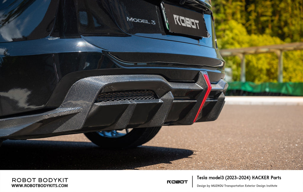 ROBOT - TESLA MODEL 3 HIGHLAND 2024+ FRP / CARBON FIBRE REAR BUMPER AND DIFFUSER "HACKER" STYLE