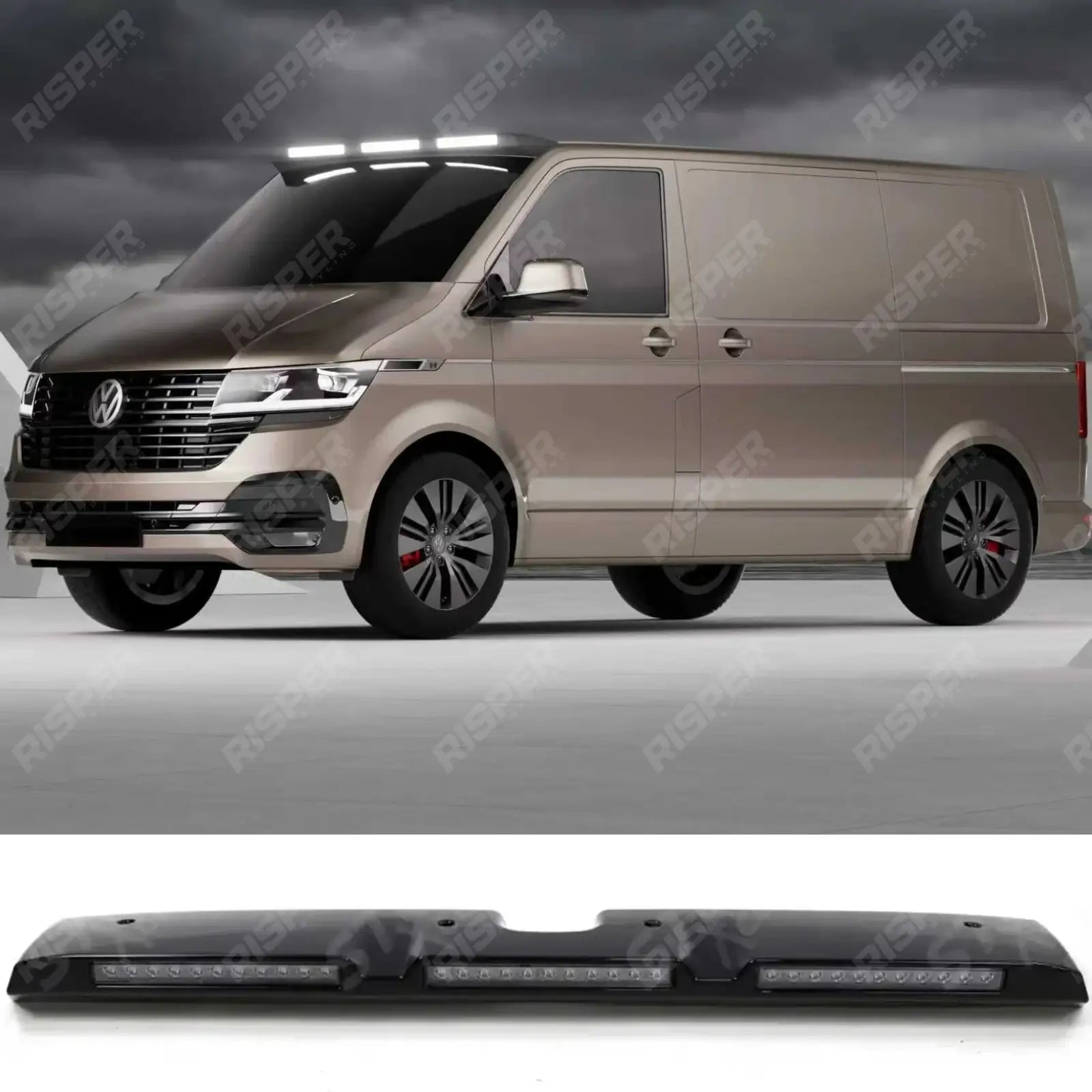 Roof Light Pod 3 Light In Gloss Black For VW Transporter T6.1
