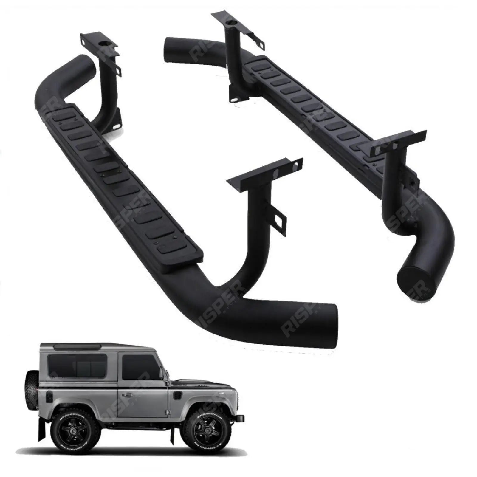 RUNNING BOARDS SIDE STEPS PAIR BLACK 2003+ For LAND ROVER DEFENDER 90