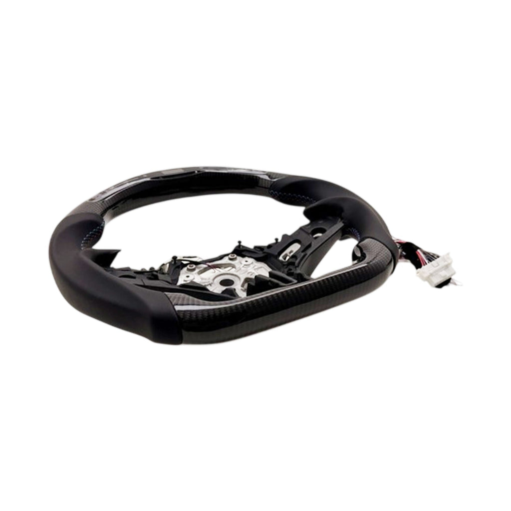 SHFT BMW G8X Flat Bottom Steering Wheel (Aggressive Grips) In Gloss Carbon Fibre & Leather With LED Display (G80 M3, G82 M4 & G87 M2)