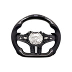 SHFT BMW G8X Flat Bottom Steering Wheel (Aggressive Grips) In Gloss Carbon Fibre & Leather With LED Display (G80 M3, G82 M4 & G87 M2)