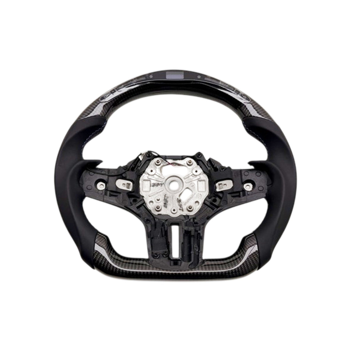 SHFT BMW G8X Flat Bottom Steering Wheel (Aggressive Grips) In Gloss Carbon Fibre & Leather With LED Display (G80 M3, G82 M4 & G87 M2)
