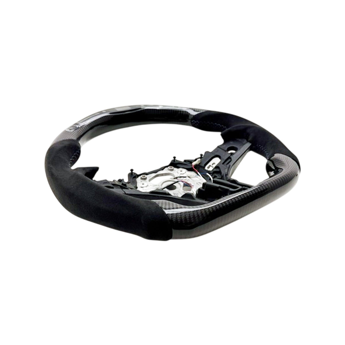 SHFT BMW G8X Flat Bottom Steering Wheel (Agressive Grips) In Gloss Carbon Fibre & Alcantara With LED Display (G80 M3, G82 M4 & G87 M2)