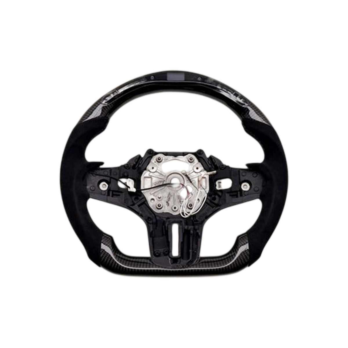 SHFT BMW G8X Flat Bottom Steering Wheel (Agressive Grips) In Gloss Carbon Fibre & Alcantara With LED Display (G80 M3, G82 M4 & G87 M2)