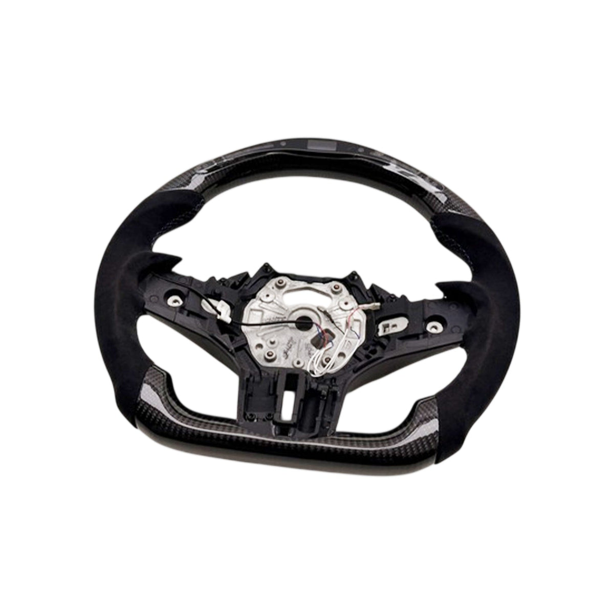 SHFT BMW G8X Flat Bottom Steering Wheel (Agressive Grips) In Gloss Carbon Fibre & Alcantara With LED Display (G80 M3, G82 M4 & G87 M2)
