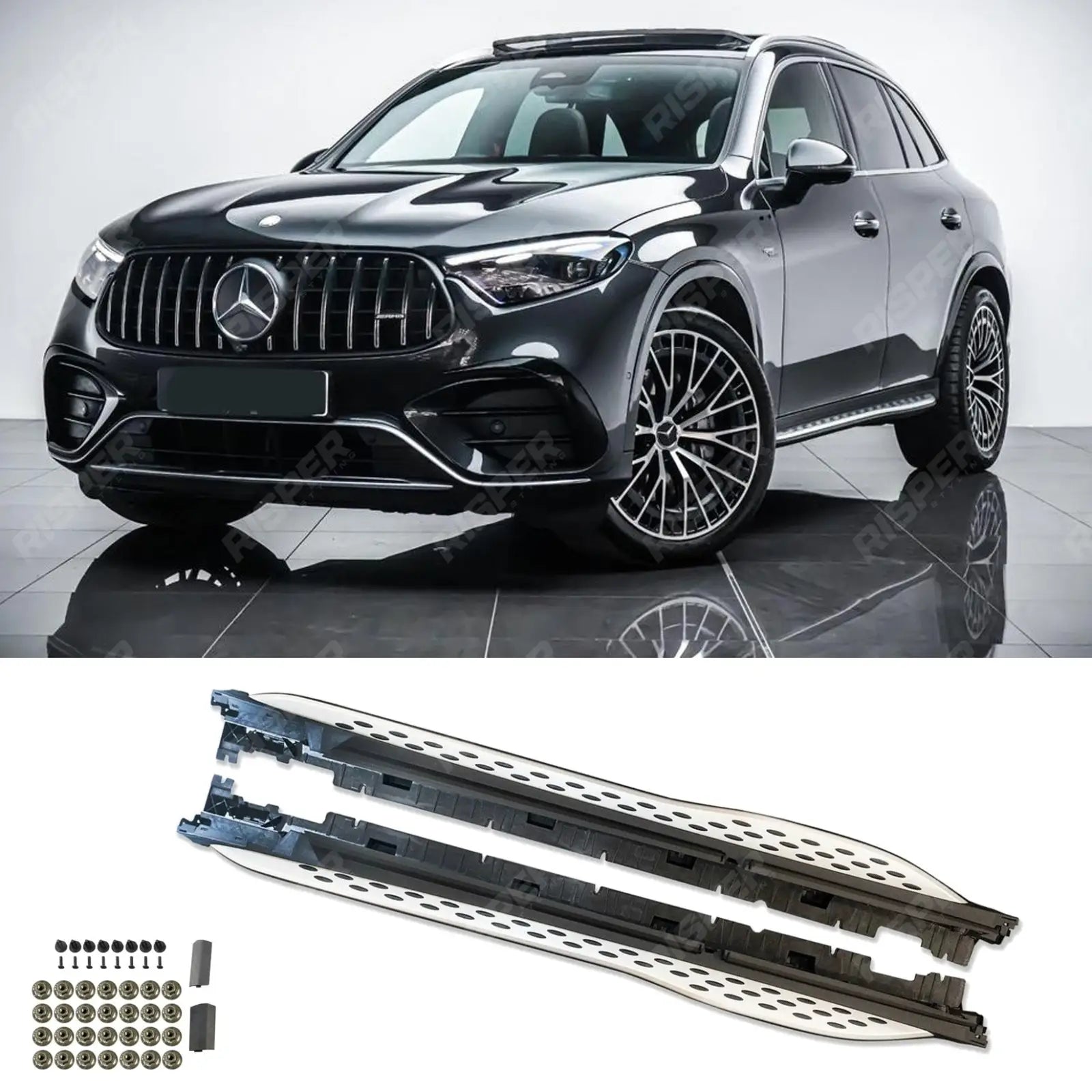 Silver Side Step Running Boards For Mercedes GLC 2023 Onwards