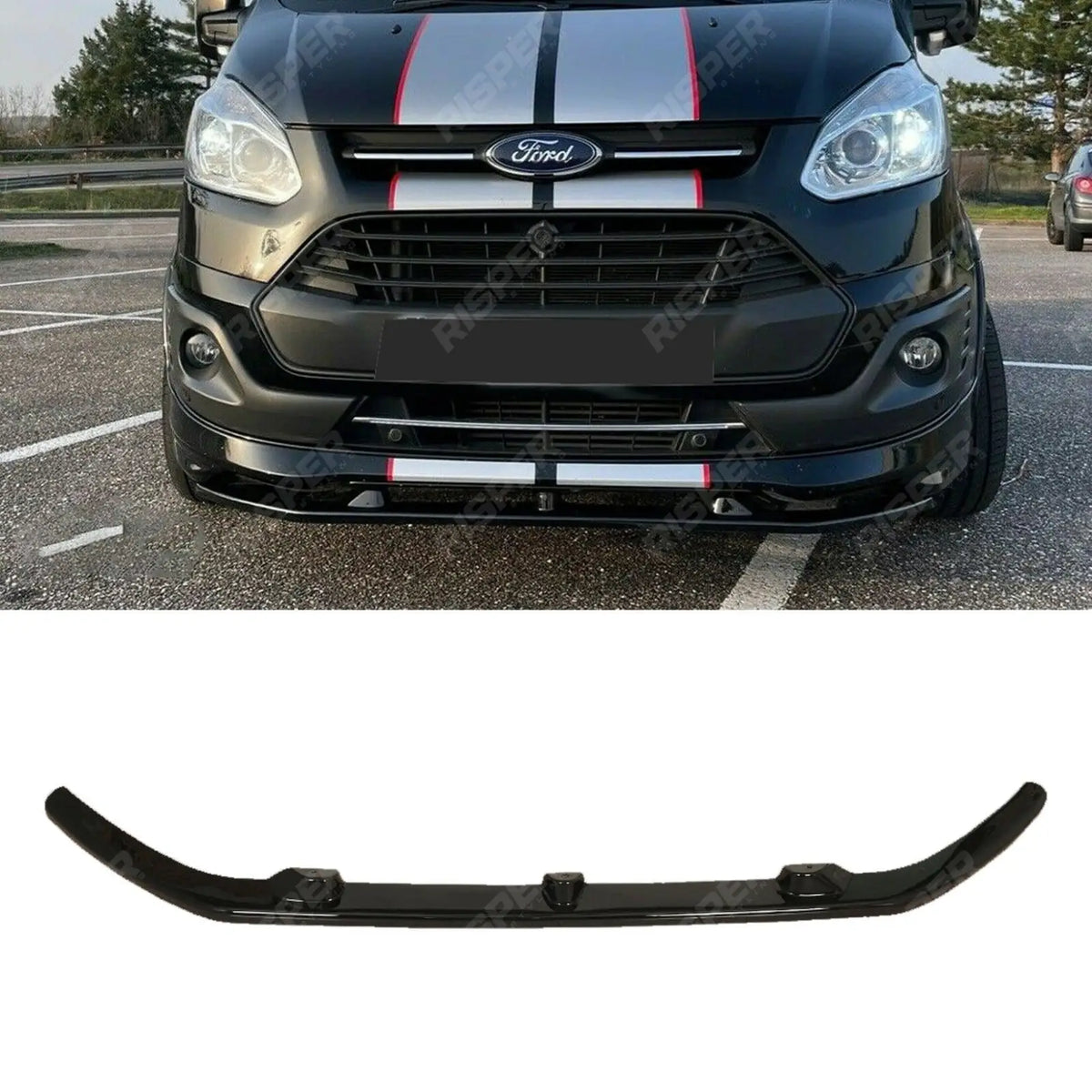 STX Front Sportline Splitter In Gloss Black For Ford Transit Custom Sport 2012-2022